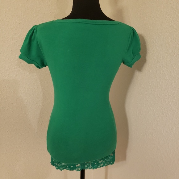 4 for $20 Bundle & Save Green Cotton Tee with Lace - Picture 6 of 7